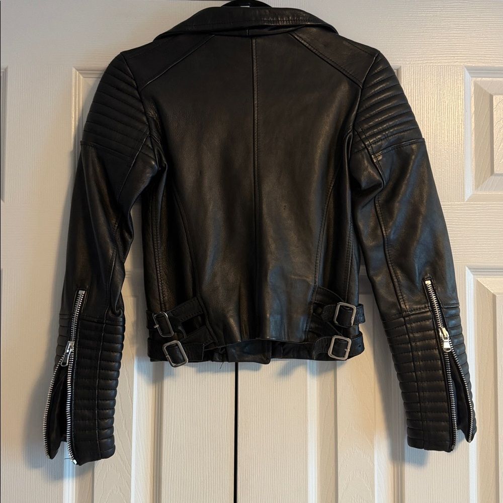 Massimo Black Leather Moto Jacket Quilted Motorcycle Biker Jacket NWT Size 42 - Picture 6 of 8